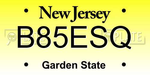 B85ESQ New Jersey License Plate