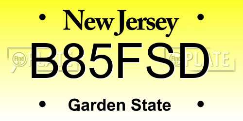 B85FSD New Jersey License Plate