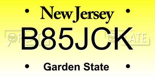 B85JCK New Jersey License Plate