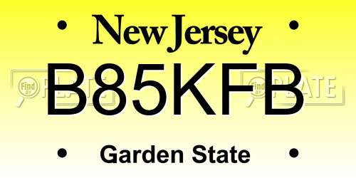 B85KFB New Jersey License Plate