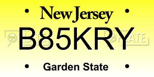 B85KRY New Jersey License Plate