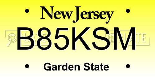 B85KSM New Jersey License Plate