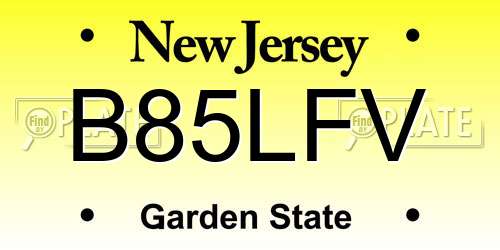 B85LFV New Jersey License Plate