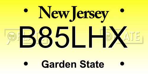 B85LHX New Jersey License Plate