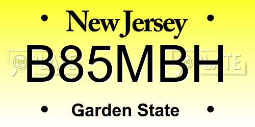 B85MBH New Jersey License Plate