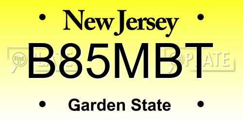 B85MBT New Jersey License Plate