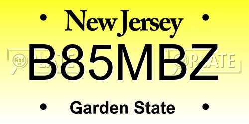 B85MBZ New Jersey License Plate