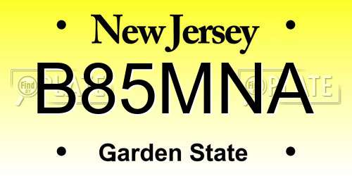 B85MNA New Jersey License Plate