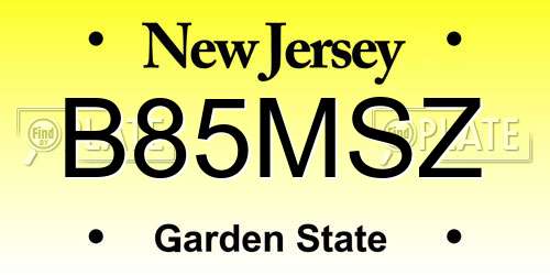 B85MSZ New Jersey License Plate