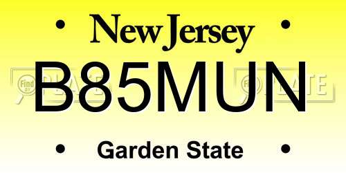 B85MUN New Jersey License Plate