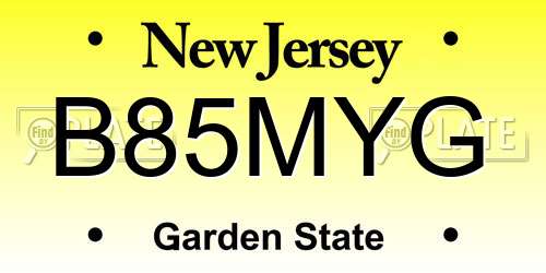 B85MYG New Jersey License Plate