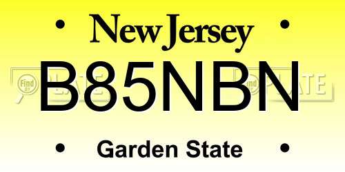 B85NBN New Jersey License Plate