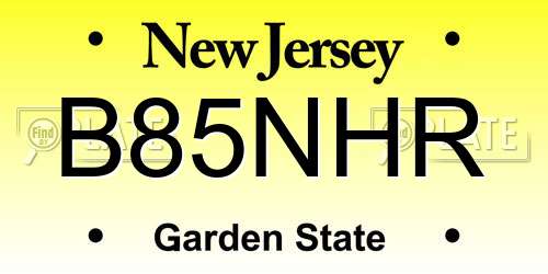 B85NHR New Jersey License Plate