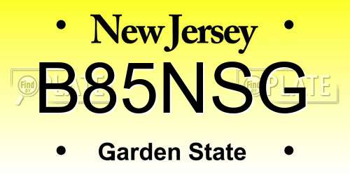 B85NSG New Jersey License Plate