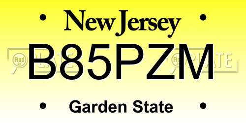 B85PZM New Jersey License Plate