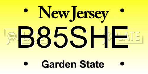 B85SHE New Jersey License Plate