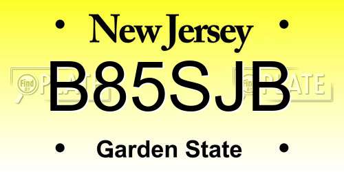 B85SJB New Jersey License Plate
