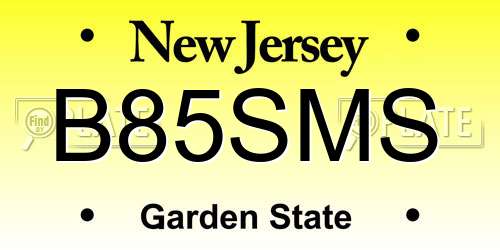 B85SMS New Jersey License Plate