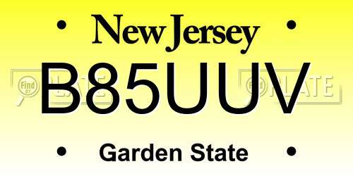 B85UUV New Jersey License Plate