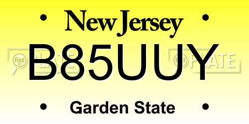 B85UUY New Jersey License Plate