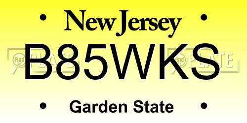 B85WKS New Jersey License Plate