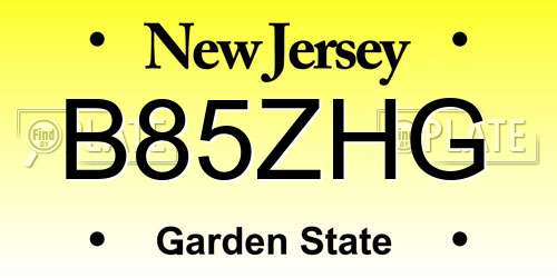 B85ZHG New Jersey License Plate