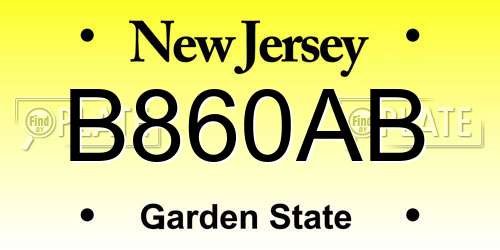 B860AB New Jersey License Plate