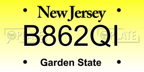 B862QI New Jersey License Plate