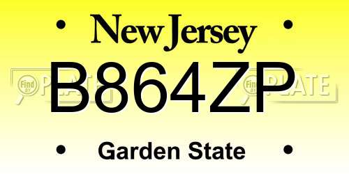 B864ZP New Jersey License Plate