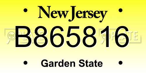 B865816 New Jersey License Plate