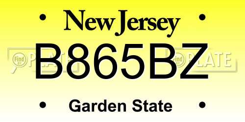B865BZ New Jersey License Plate