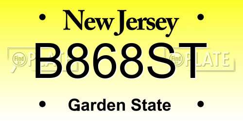 B868ST New Jersey License Plate