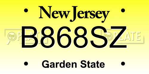 B868SZ New Jersey License Plate