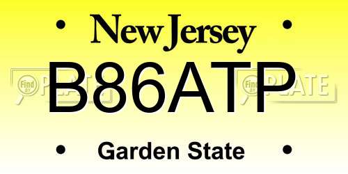 B86ATP New Jersey License Plate