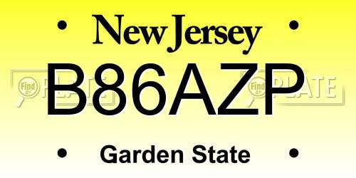 B86AZP New Jersey License Plate
