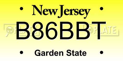 B86BBT New Jersey License Plate
