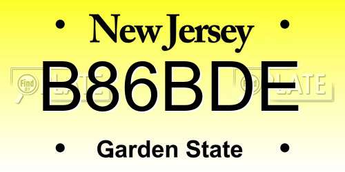 B86BDE New Jersey License Plate