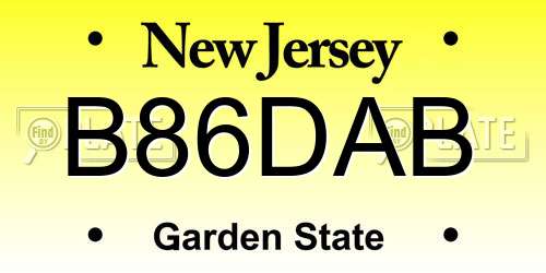 B86DAB New Jersey License Plate