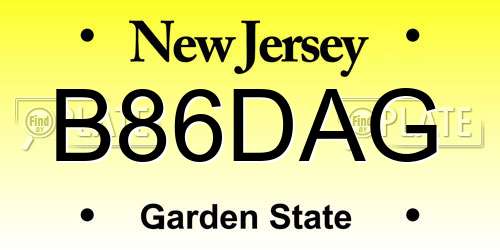 B86DAG New Jersey License Plate