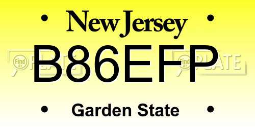 B86EFP New Jersey License Plate