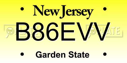 B86EVV New Jersey License Plate