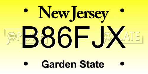 B86FJX New Jersey License Plate