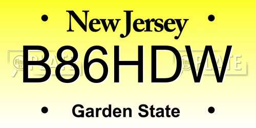 B86HDW New Jersey License Plate