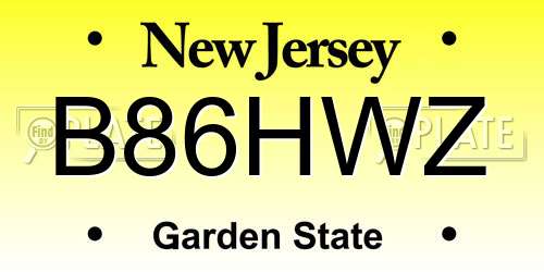 B86HWZ New Jersey License Plate