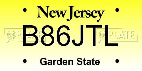 B86JTL New Jersey License Plate