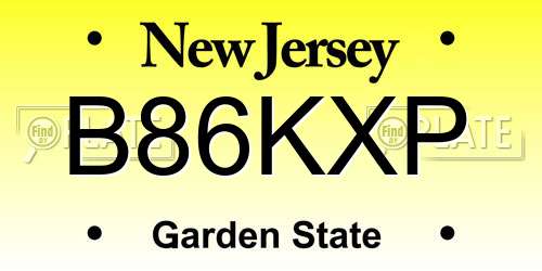 B86KXP New Jersey License Plate
