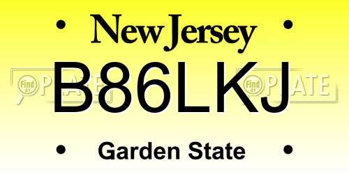 B86LKJ New Jersey License Plate