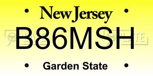 B86MSH New Jersey License Plate