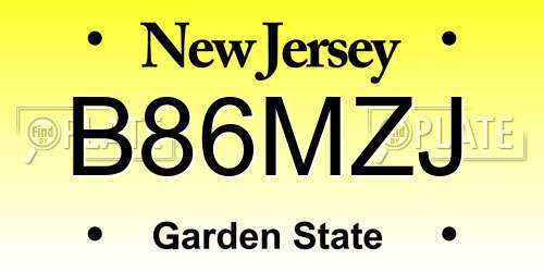 B86MZJ New Jersey License Plate