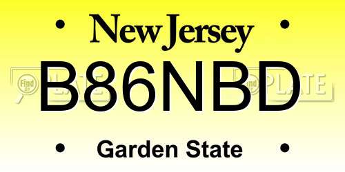 B86NBD New Jersey License Plate